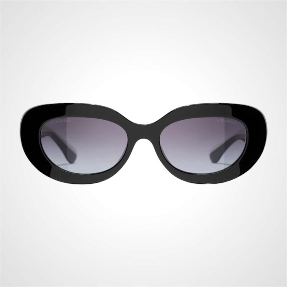 New CHANEL Sunglasses Black Acetate Strass Crystal CC Oval Gradient Lens 53mm - Picture 2 of 4